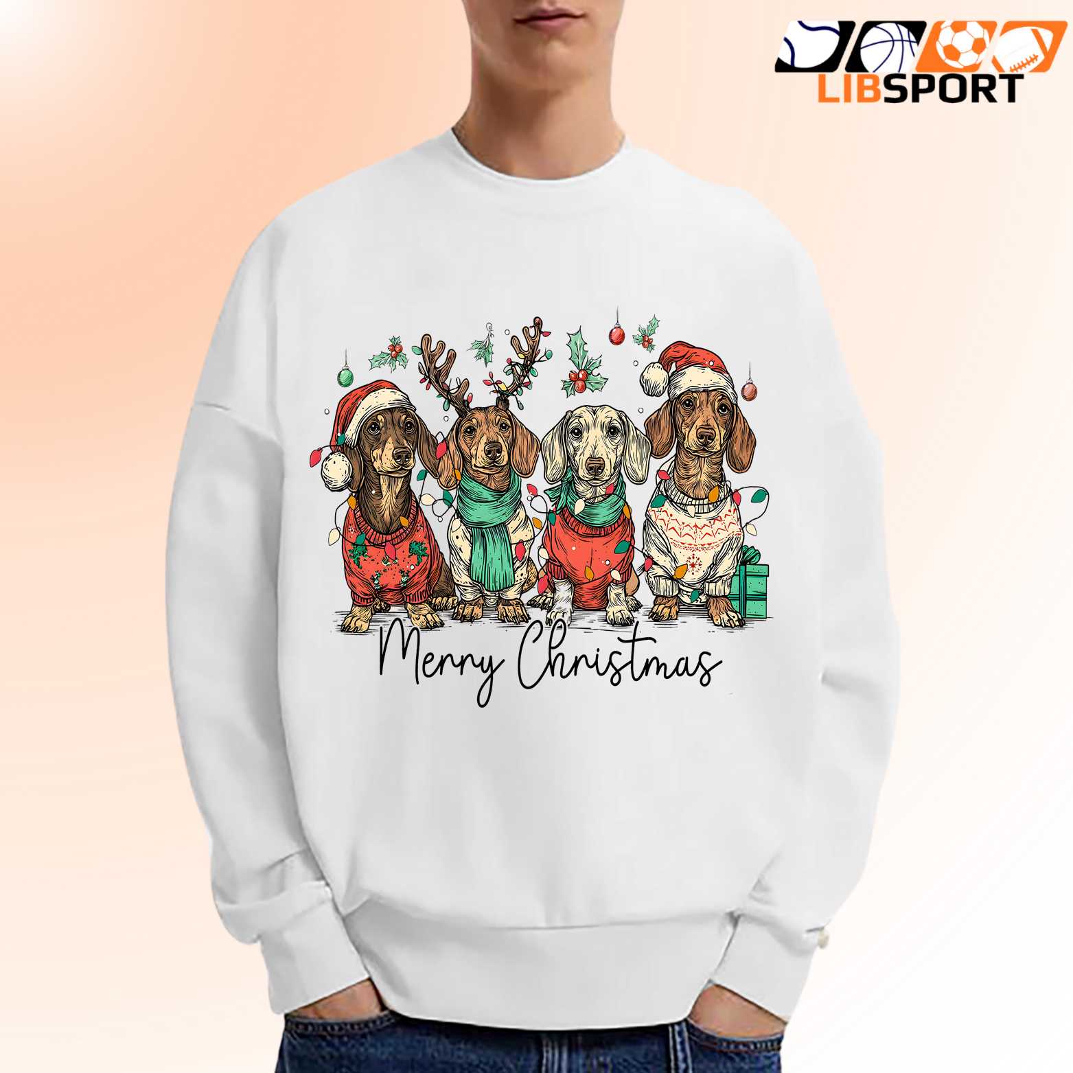 Merry Christmas Dachshund Dog Shirt, Cute Puppies Holiday Pet Tee, Unisex T-Shirt